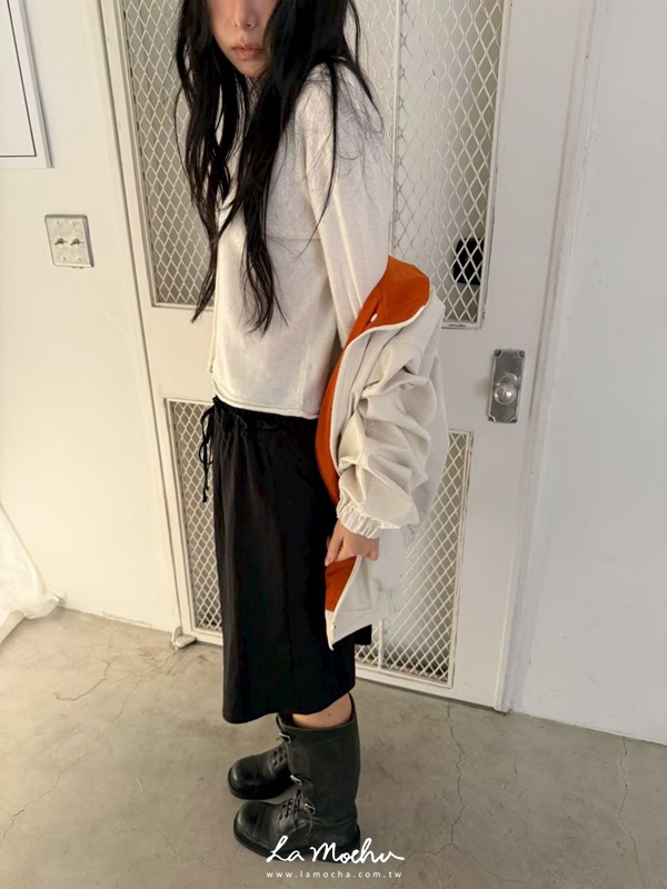 大口袋鈕扣設計拼色外套